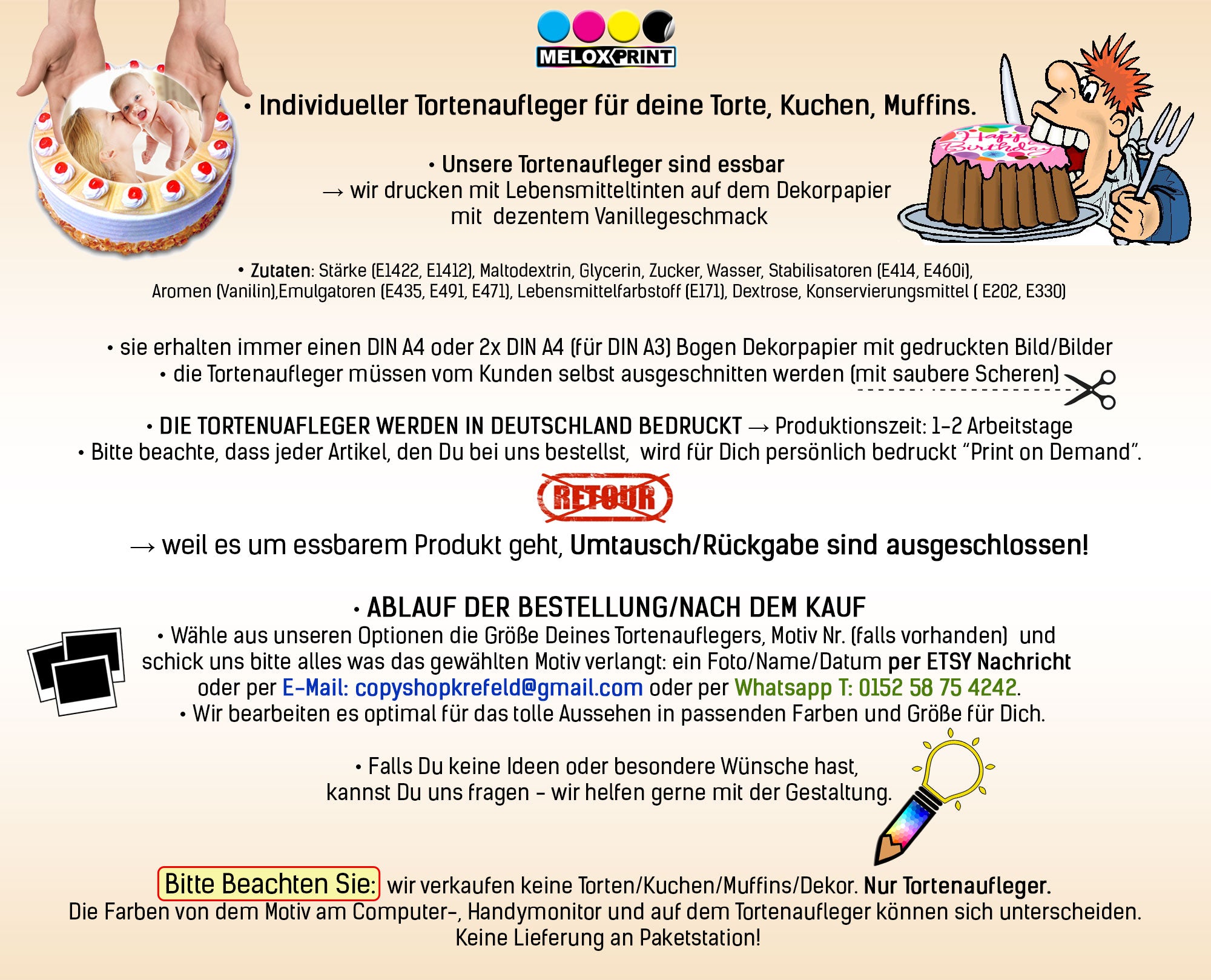 Tortenaufleger personalisiert "Happy Birthday" mit dem Foto (nach Wunsch mit dem Zahl & Name). "Happy Birthday" edible photo for cake