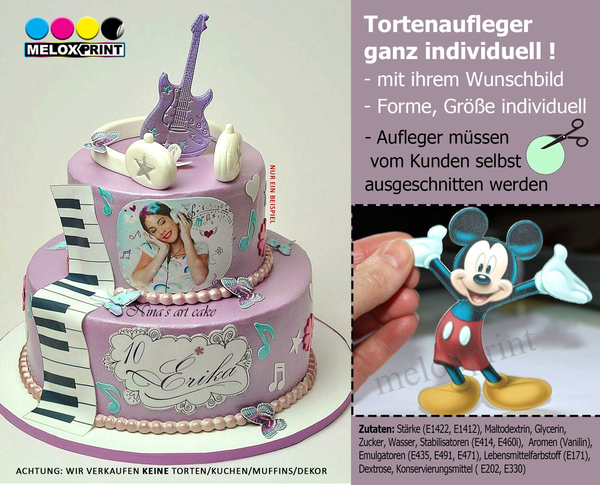 Individuelle Tortenaufleger mit Wunschmotiv /Wunschtext in verschiedenen Formen, Größen  individual edible photos for cakes