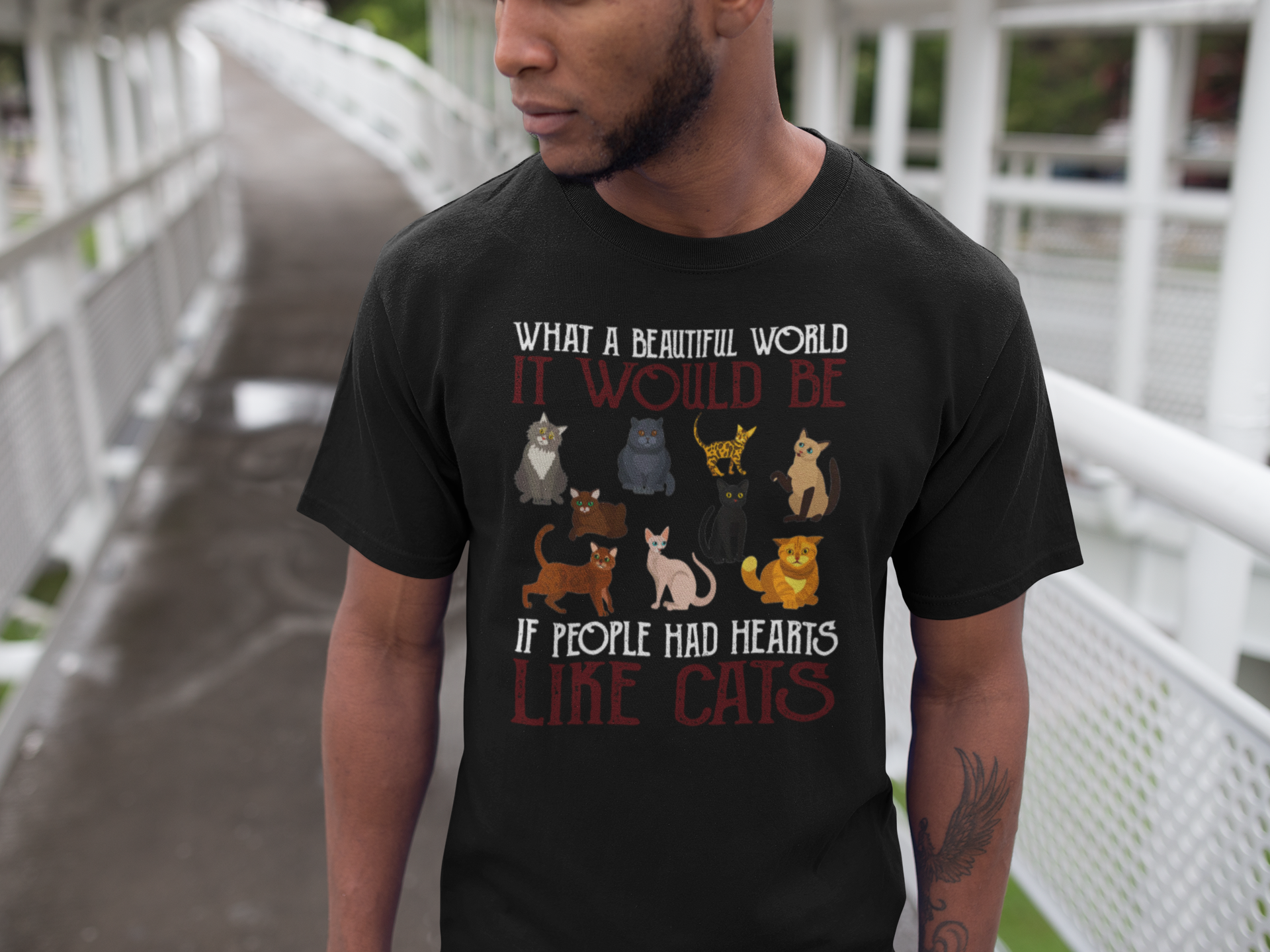 What A Beautiful World Hearts Like Cats - Unisex T-Shirt
