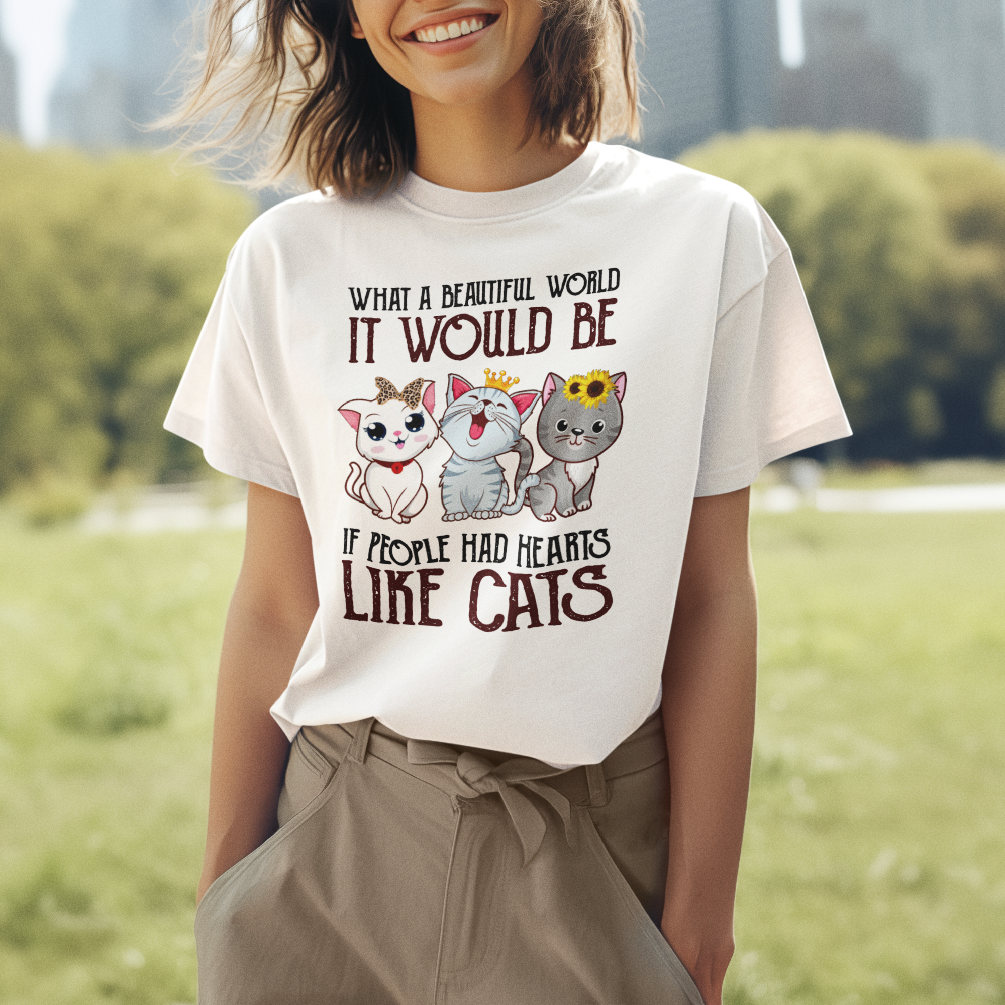 What A Beautiful World Hearts Like Cats - Unisex T-Shirt
