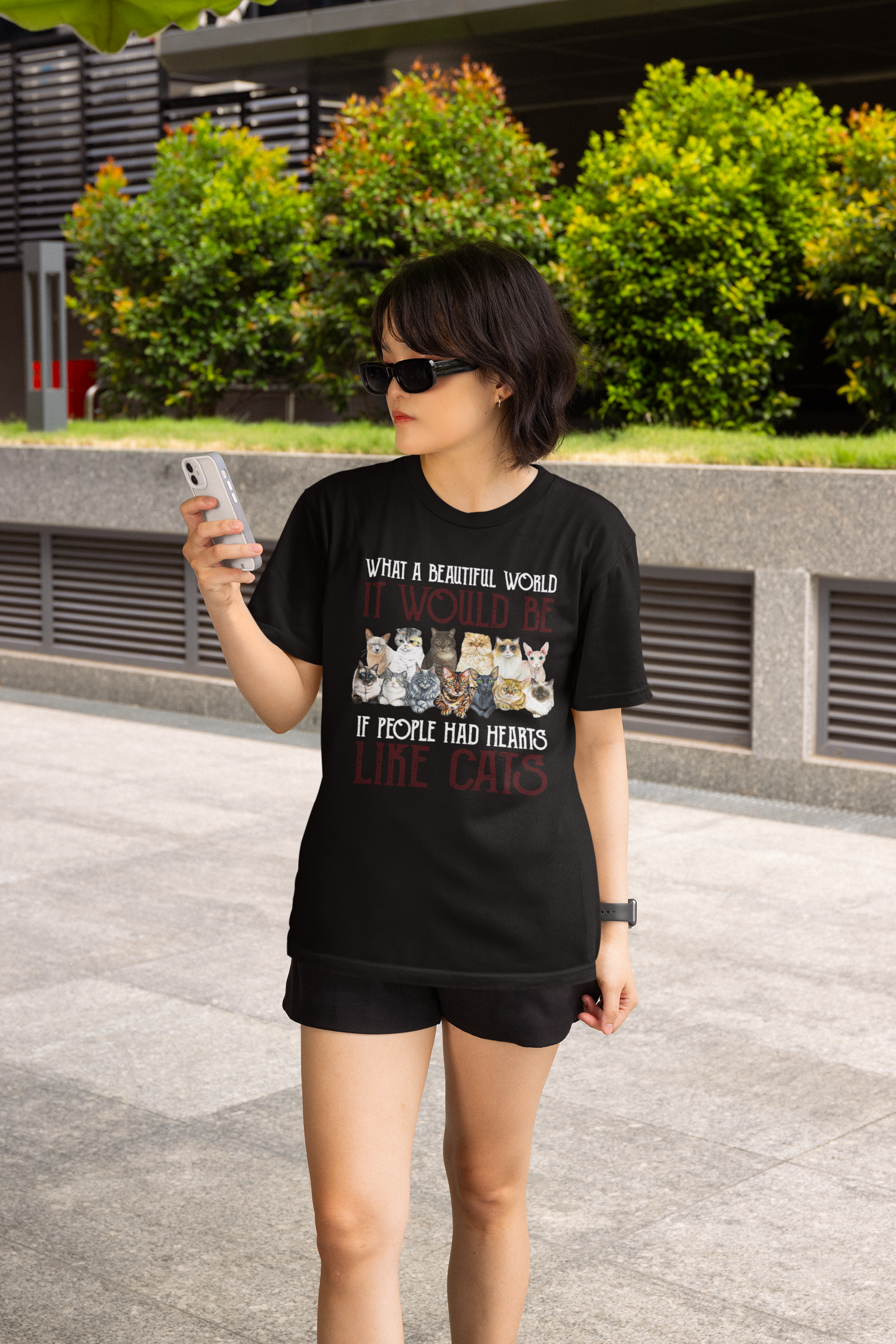 What A Beautiful World Hearts Like Cats - Unisex T-Shirt