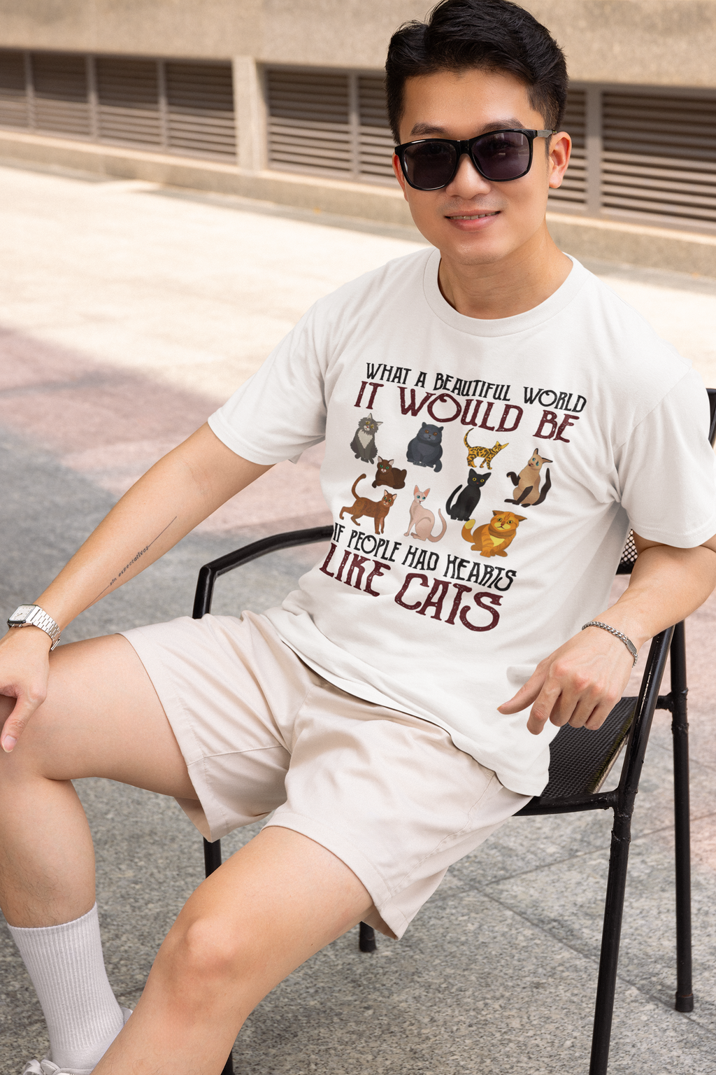 What A Beautiful World Hearts Like Cats - Unisex T-Shirt