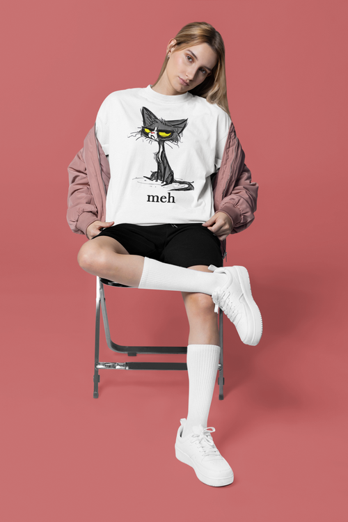 Cat Meh Fun Art Print - Unisex T-Shirt