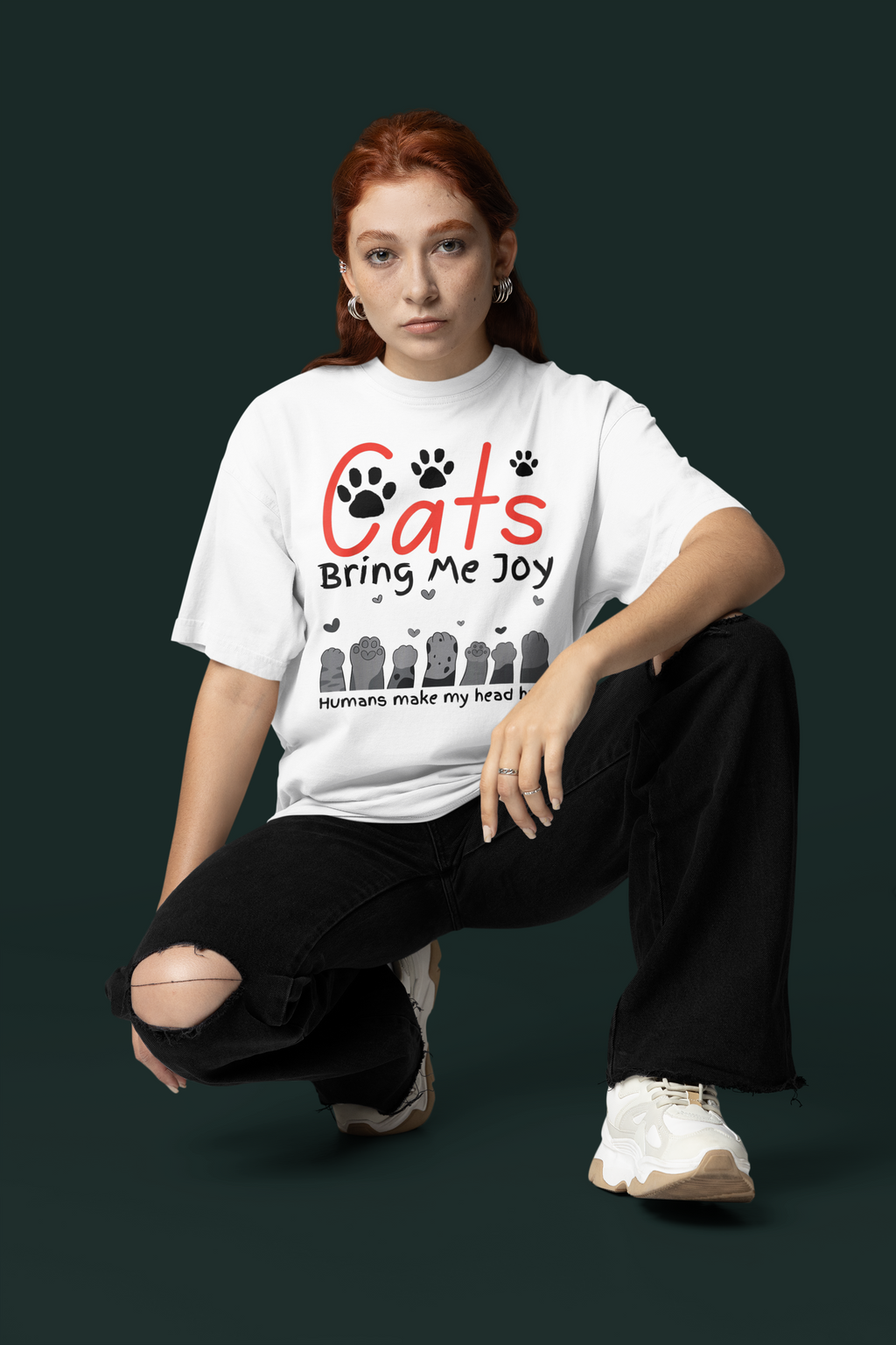 Cats Bring Me Joy Humans Makes My Head Fun Print - Unisex T-Shirt