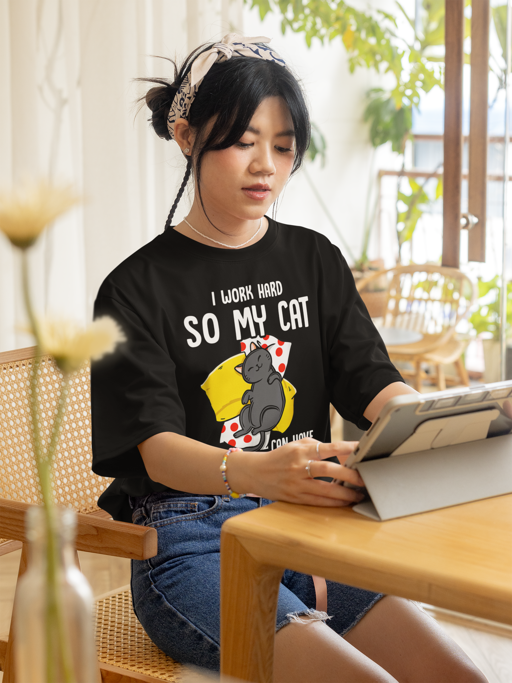 I Work Hard So My Cat Fun Print - Unisex T-Shirt