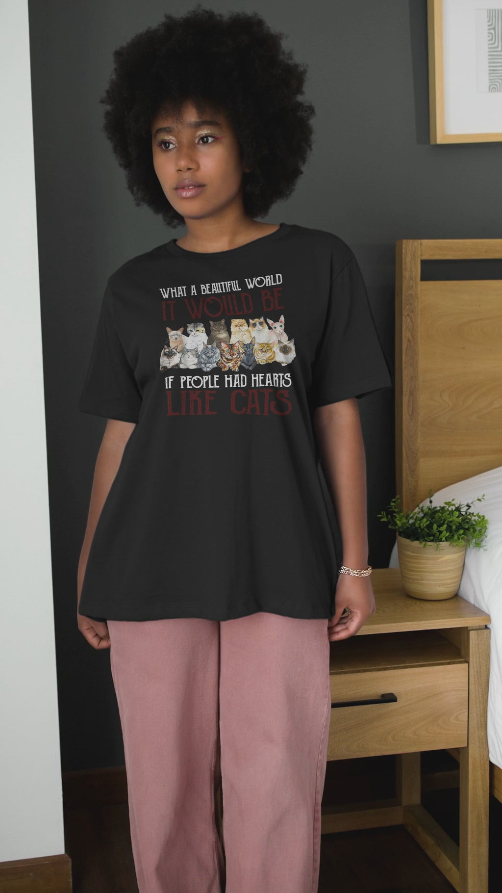 What A Beautiful World Hearts Like Cats - Unisex T-Shirt