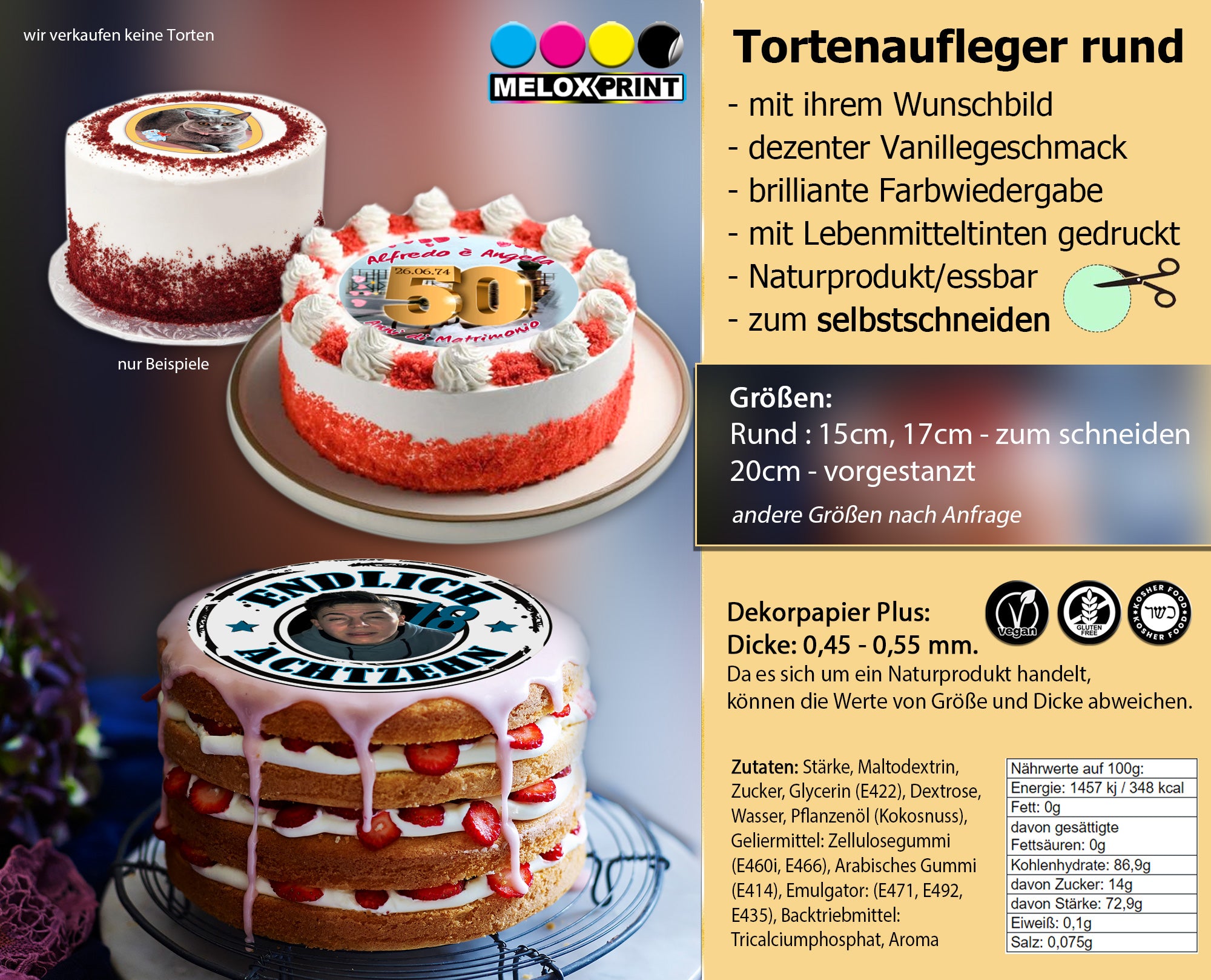 Individuelle Tortenaufleger mit Wunschmotiv /Wunschtext in verschiedenen Formen, Größen  individual edible photos for cakes