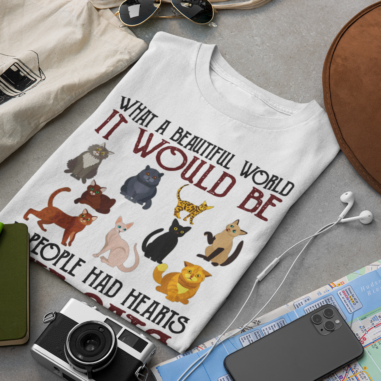What A Beautiful World Hearts Like Cats - Unisex T-Shirt