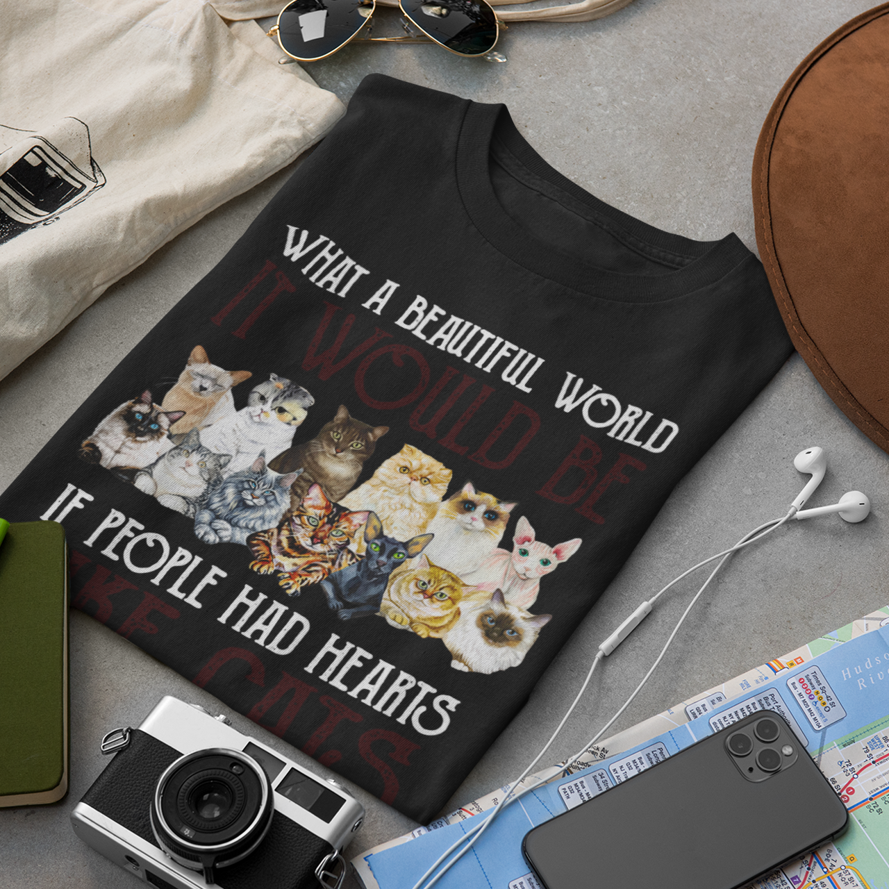 What A Beautiful World Hearts Like Cats - Unisex T-Shirt