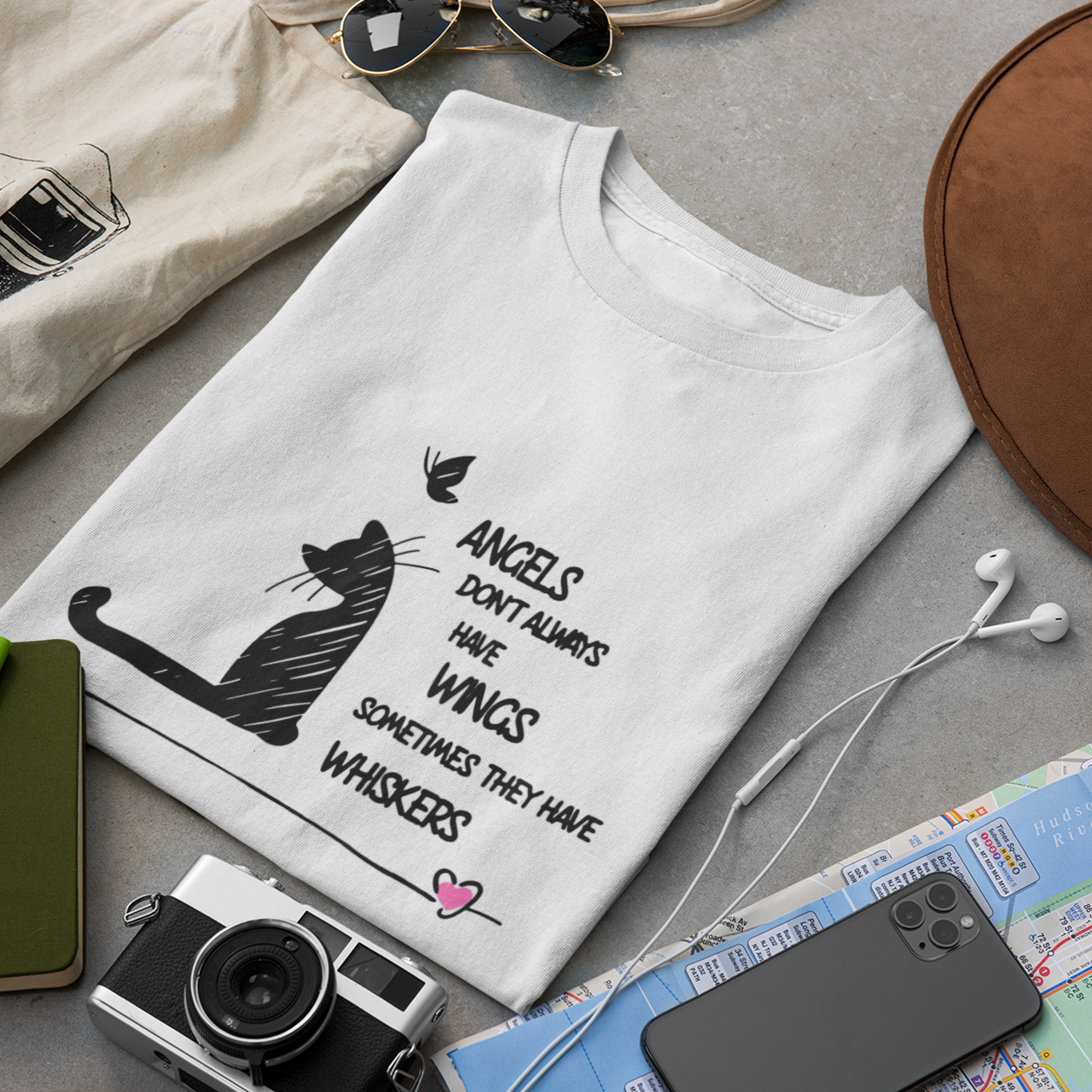 Angels Dont Always Have Wings Cat Heart - Unisex T-Shirt