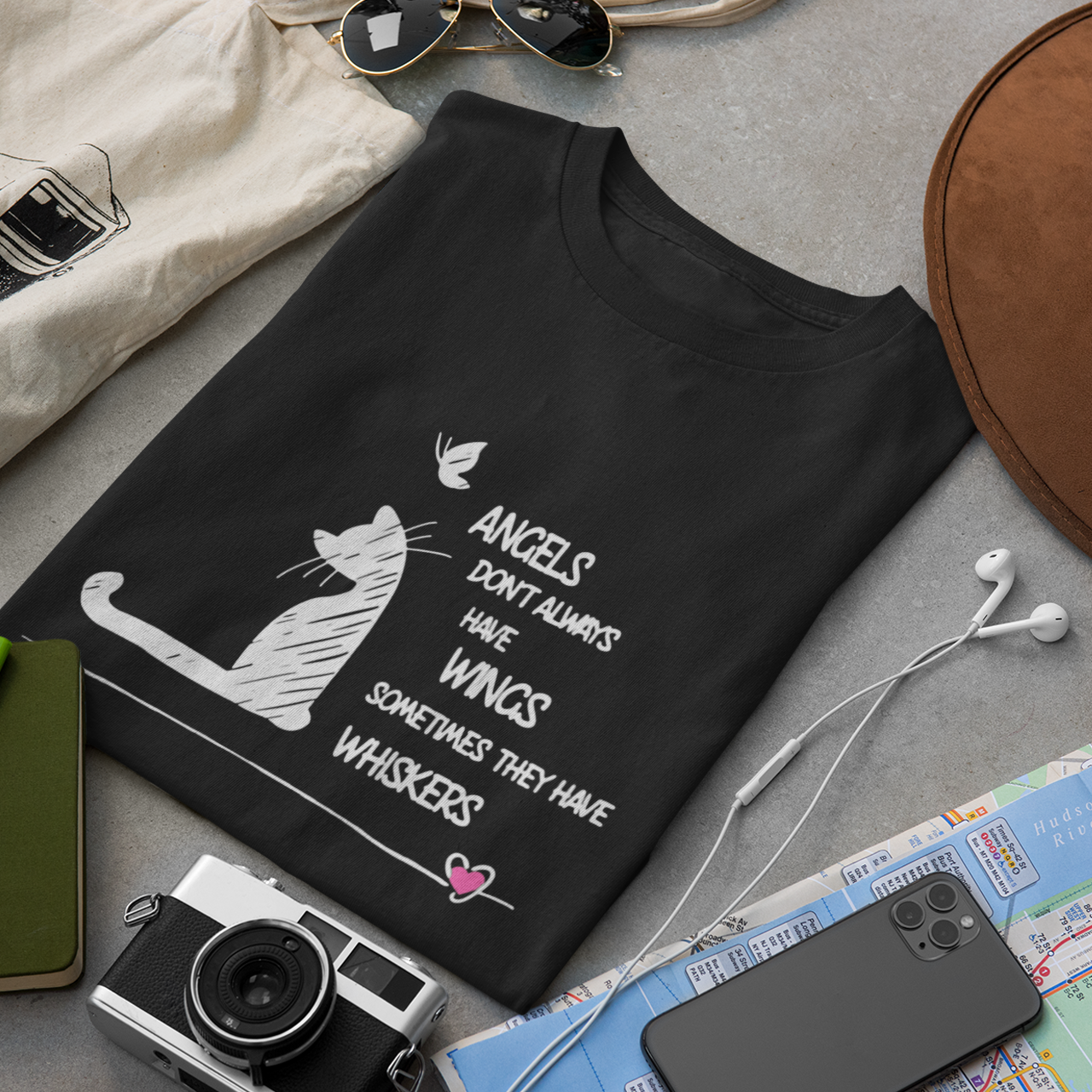 Angels Dont Always Have Wings Cat Heart - Unisex T-Shirt