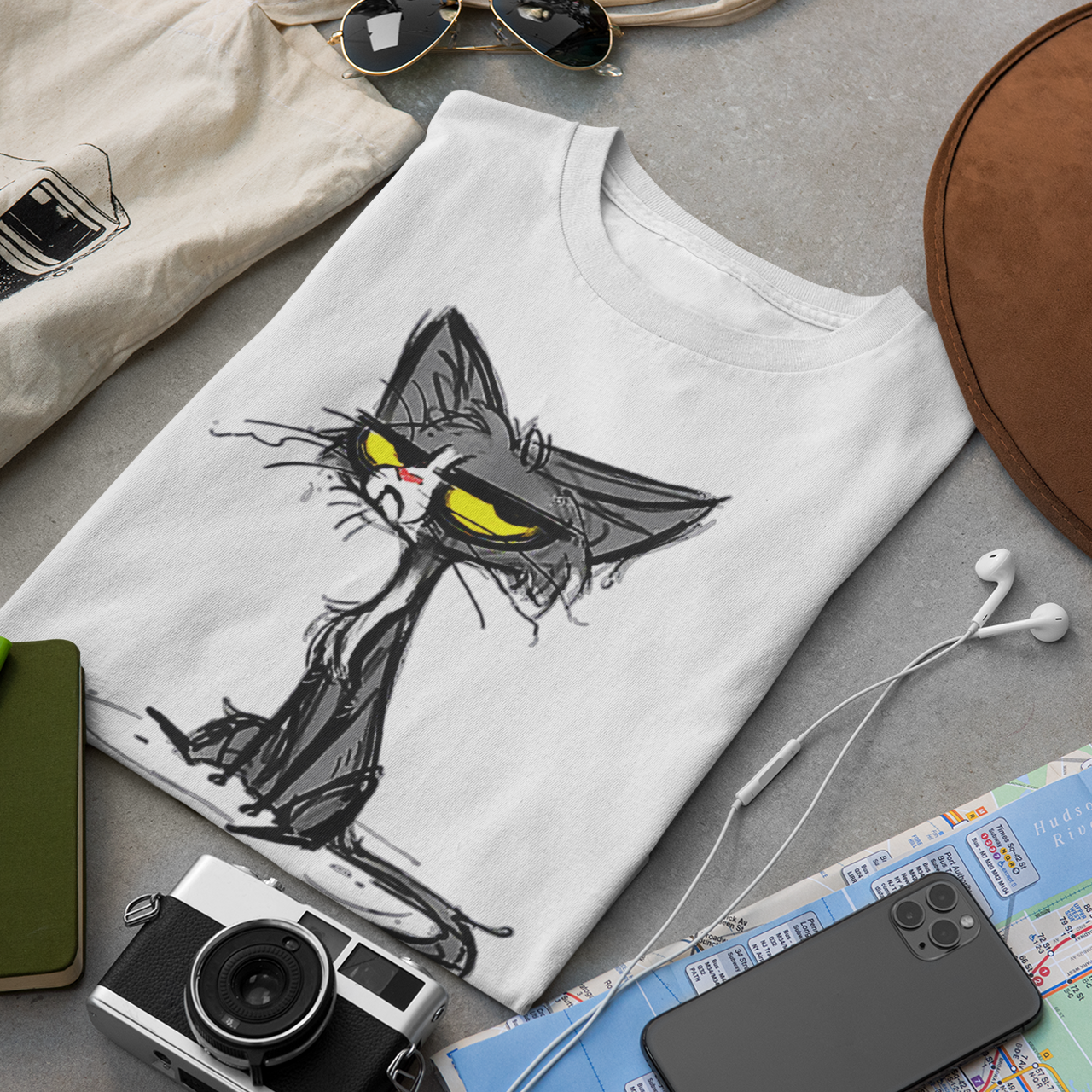 Cat Meh Fun Art Print - Unisex T-Shirt